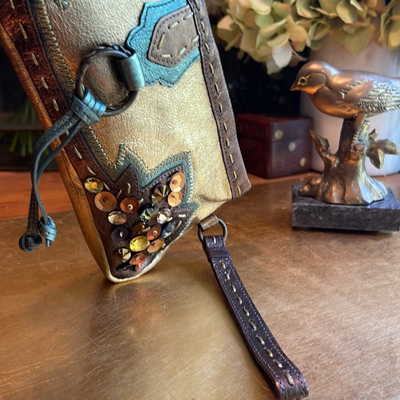 Tocca Leather Jeweled and Embroidered Wristlet Clutch